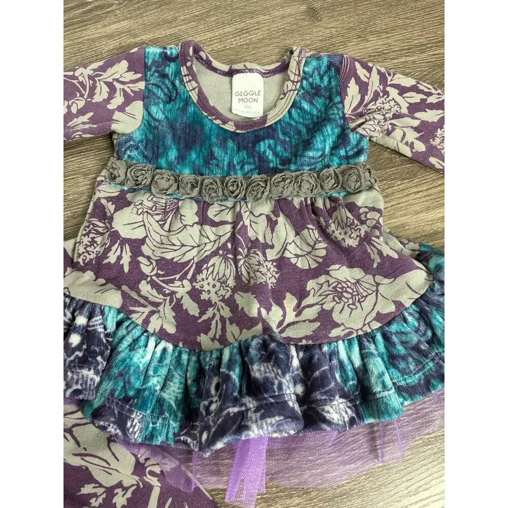Giggle Moon Girls 6 Months Two Piece Outfit Purple Gray Blue Floral
